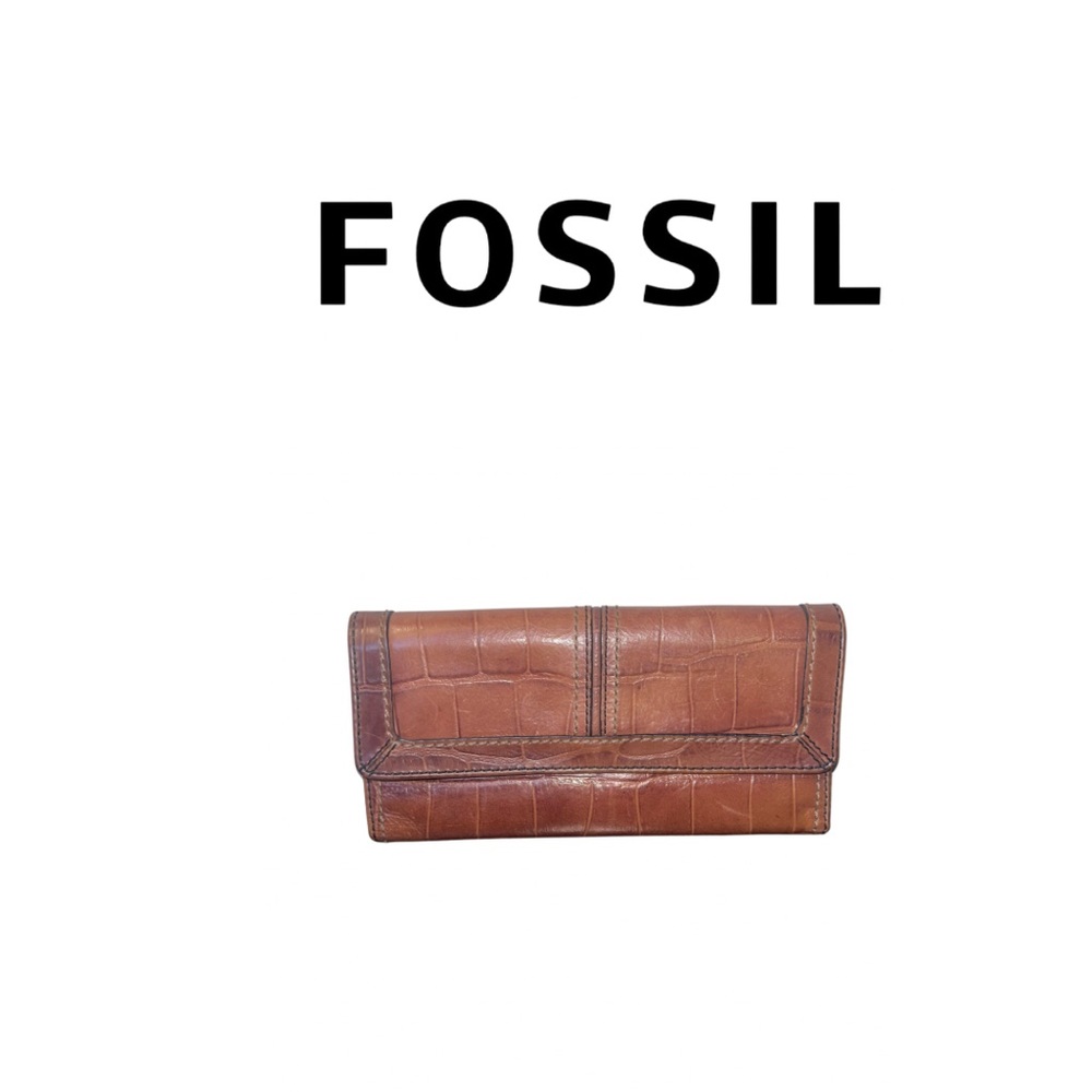 Fossil Vintage Brown Crocodile Embossed Wallet - Picture 1 of 12